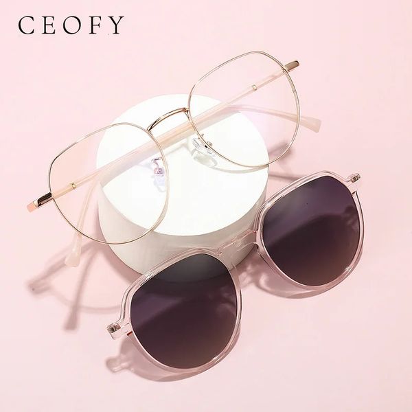 Ceofy Women Fashion Glasses Рамки поляризованные солнцезащитные очки за клип на дизайнере брендов Myopia Рецепт ретро -экики рамки 240417