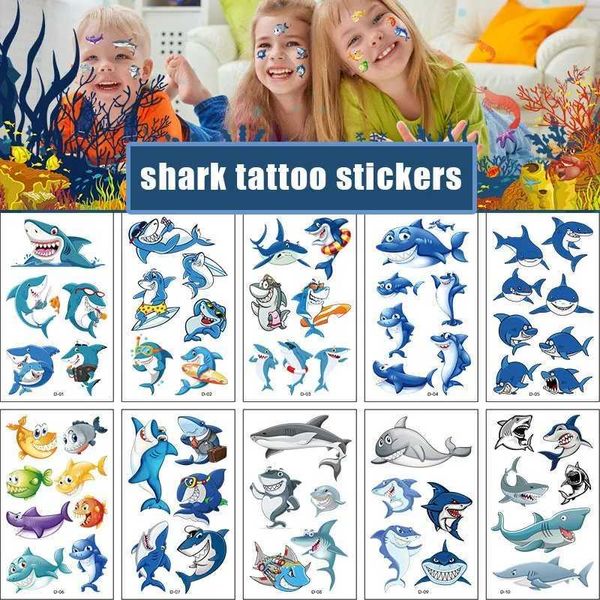 Tattoo Transfer 10 Pack gefälschte Tattoo Aufkleber Cartoon Temporäre Tattoos Kinder Arm Tattoos für Kinder Hai Ocean Fun Party Tattoo Aufkleber 240426