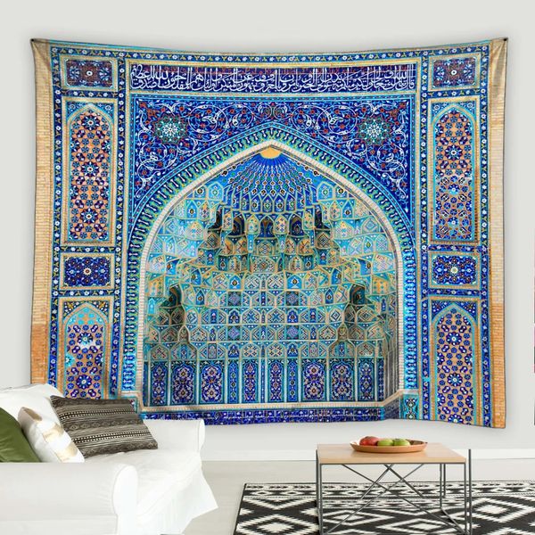 Decoração Oriental Islâmica Tapestry Arquitetura Vintage Hanendas de Muralha Decoração Marroquino para Decoração de Casa Bohemiana Home 240415