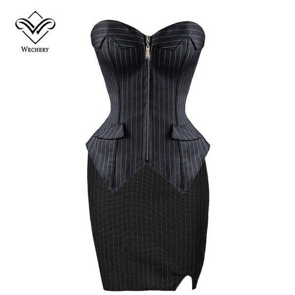 Corset espartilho sexy e bustiers espartilho preto burlesco com saia com zíper up corsages sexy corselet plus size s-6xl171e