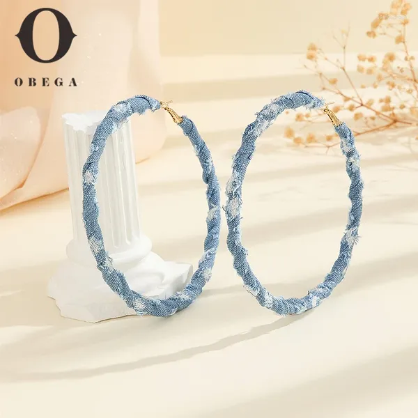 Hoop Ohrringe Obega Jeans Farbe Stoff für Frauen Streetstyle Girls Trendy Daily Wear Heart Star Form Ohrring gewickelt