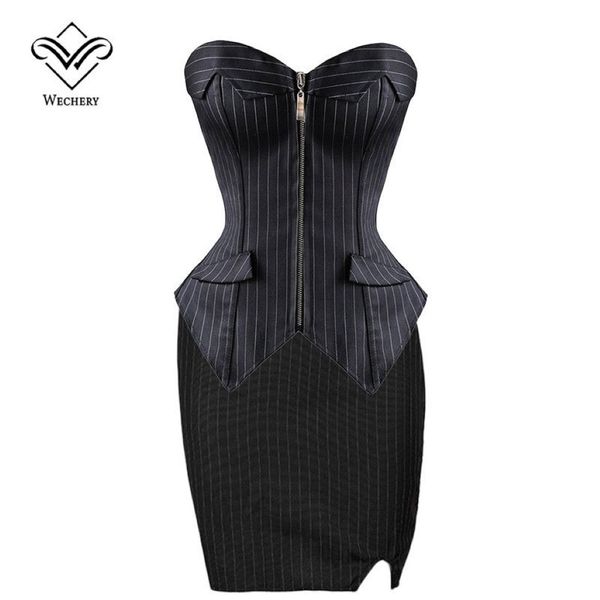 Corset corsetti sexy e bustiers Burlesque Black Stripe Corset con gallie con cerniera con cerniere su corsia sexy corselet plus size s-6xl224p