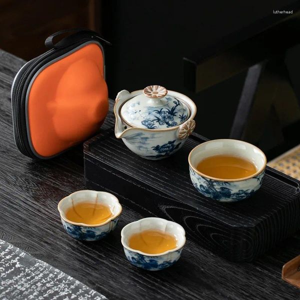 Чайные наборы портативного чайного чая Ru Kiln Blue и White Forcom