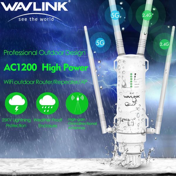 Wavlink AC1200600300 High Power Outdoor WiFi Routerap Wireless Repeater Wial Dand 24G5G Gain Antenna Poe EU 240424