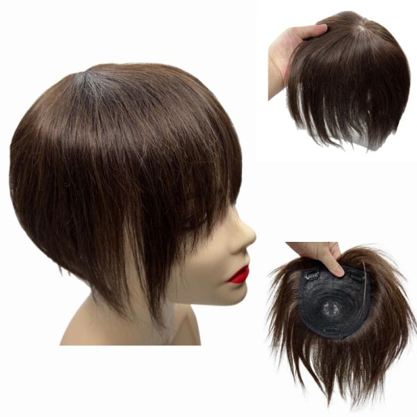 Topper 14x14cm kurze menschliche Haaropper für Frauen Clips in natürlichen Teilperücken für Frauen mit dünner Kaldkopfabdeckung graues Haar