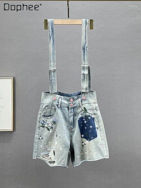 Jeans femminile sciolte sciolte pantaloni corti in denim in denim 2024 Sumpi di rina ricamato in giro ad alta moda estate