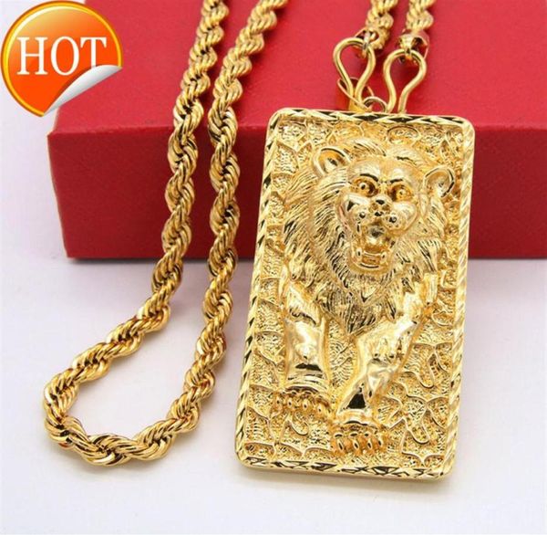 Colar de colar de 24k Brass Gold Bated Dragon Lion Marca Pingente colares requintados artesanato de jóias sólidas Gre presente234Z9934976