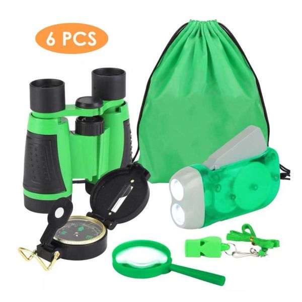 Strumenti 6pcs per bambini Exploration set per bambini Avventura pacchetto di avventura con binocolo bussola per il fischio di vetro ingranditore