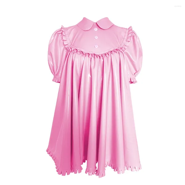 Partykleiderinnen weibliche Rüschen A-Line Faltenkleid glänzend PVC Lederpuppe Hals kurzer Puffhülsen Sissy Raves Fancy Prinzessin