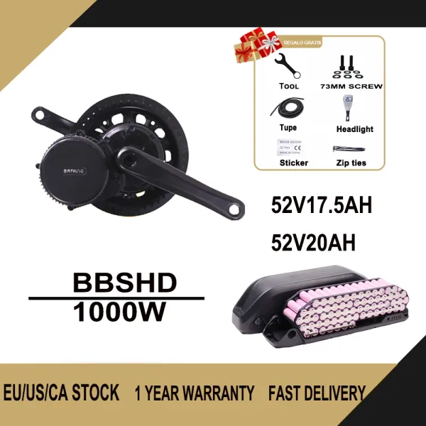 Parte Motore Bafang BBSHD 1000W 48V 52V 8fun Mid Drive Motor Kit di conversione della bicicletta elettrica 52V17,5 AH LG Batteria al litio Batteria fai -da -te Ebike