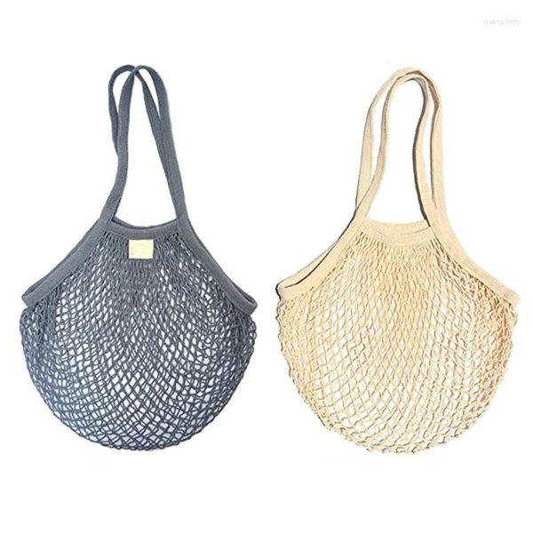 Sacos de compras 2pcs Bolsa reutilizável Mesh de algodão pode ser lavada Dobrável Zero Waste Farmer's Market Fruit e vegetal com longo