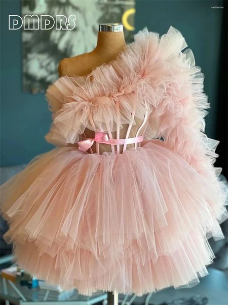 Lässige Kleider Schönes rosa Tulle kurzes Kleid für Frauen eine Schulter über dem Knie nie