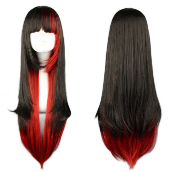 Wigs qqxcaiw long gerades cosplay probie weibliche korteste partei schwarz rote ombre hitzebeständige synthetische haarperücken