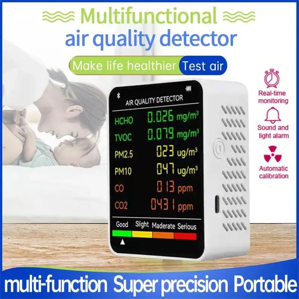 6 em 1 Monitor de qualidade do ar multifuncional exibição automática de escritório interno parede suspensa tela Exibir detector de ar 240423