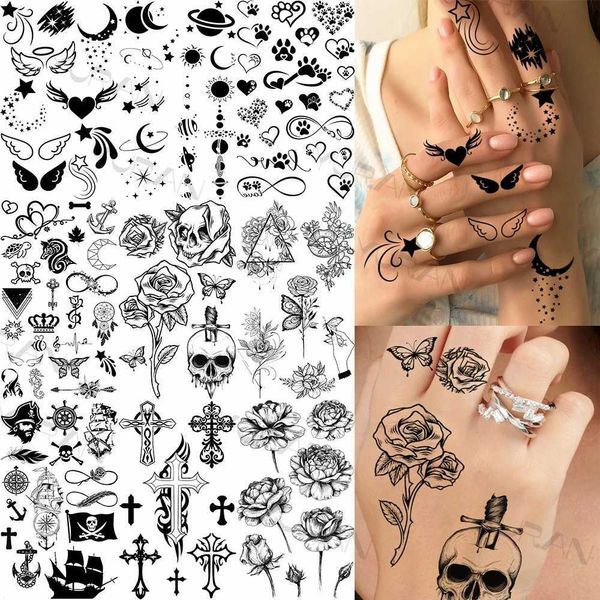 Tatuaggi tatuaggi tatuaggi sexy stella rosa tatuaggi temporanei per donne adulti realistici fiore falso fiore croce tatuaggio tatuaggio 3d tatoos lavabile a mano piccolo 240427