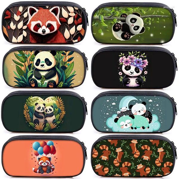Косметические сумки милые животные панда при печатных карандашных мешках женщины мультфильм красный подросток для мальчиков девочки повседневные коробки школьные принадлежности