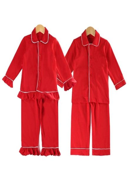 Aile Noel Pijamalar Erkek Yürümeye Başlayan Kız Kızlar Plafle Garim Fırfır PJS 100 Pamuklu Kırmızı Pijama Seti 2109037280565