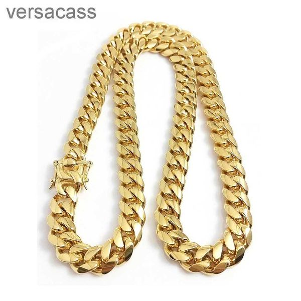 Gioielli in acciaio inossidabile 18K oro oro alto lucido Miami cubano Collena da collana Punk 15 mm Class a doppia sicurezza a doppia sicurezza 18 pollici-30 pollici tkkf