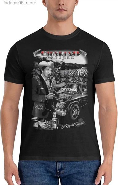 Herren-T-Shirts Chalino Music Sanchez Herren Staff Shirt Kragen Vintage Kurzärmeled Top Black Q240425