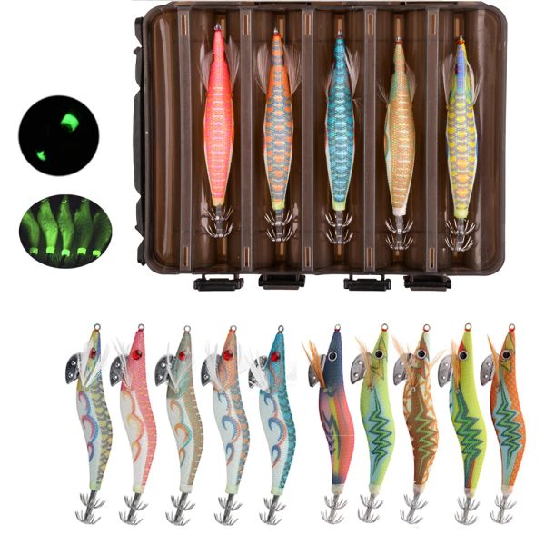 Accessori 10pcs Saltwater UV Squid Jig Glow nell'esca di gamberi scuri Octopus Seppure Fish Luminio Salmudo Affercatura Dimensione della pesca Dimensione 2.5# 3.0#