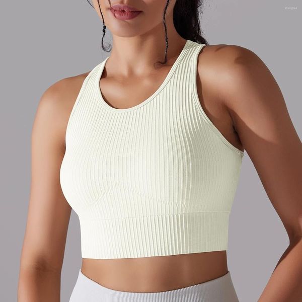 Outfit da yoga Women Women Sports Bra Gym Undarraments Fili sexy a strisce casual a strisce senza cuciture maglietta magra