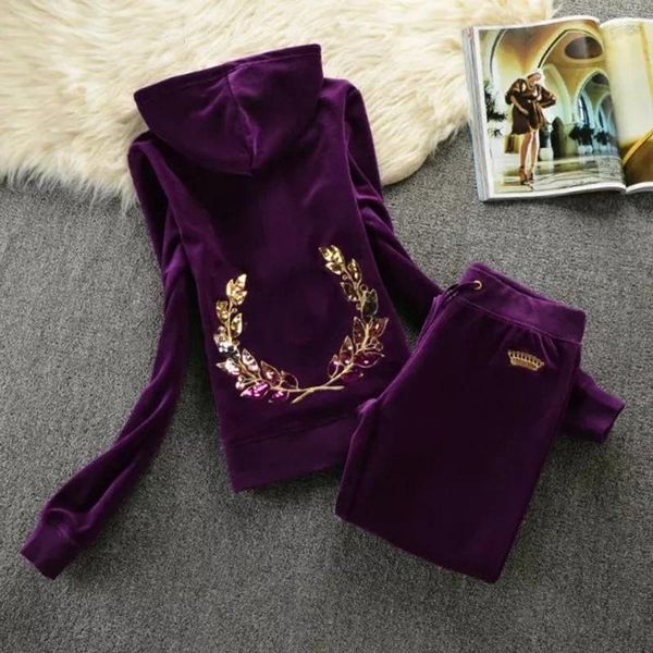 Kadınların Takipleri Y2K Velvet Kumaş Marka Pantolon Takım Kadın Takım Kadın Takip Hoodies ve Pantolon 2 Parçası Set