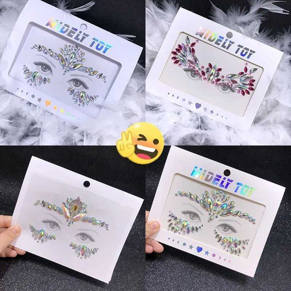 Tattoo Transfer 3 Style Face Gems Glitter Face Tattoos para Festival Party Crystal Face Jewels Body Art Rhinestones adesivos compõem a vestir 240427