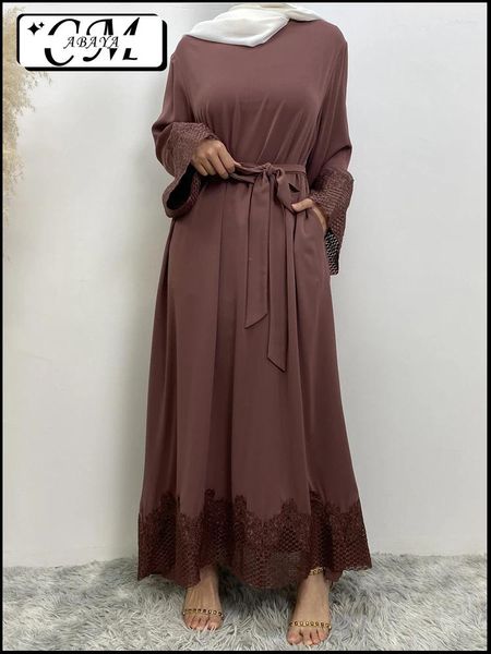 Roupas étnicas de alta qualidade abayas islâmicos com mangas de renda e vestidos formais da bainha Ramadã peru kaftan marroquino para mulheres