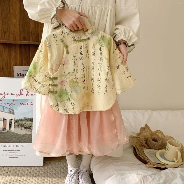 Roupas conjuntos de roupas meninas chinesas antigas hanfu crianças meninas crianças fantasia tang trajes criança princesa estilo girlls stap tops saia