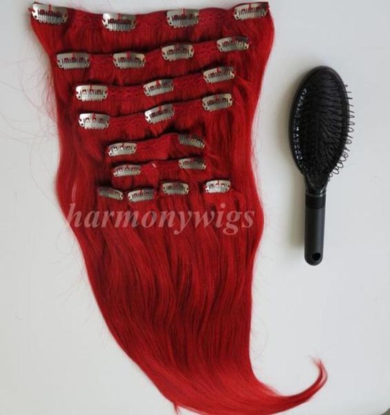 160g 10pcs1set clip in on peli di colore rosso color remy brasiliano capelli umani 20 22inch2804395