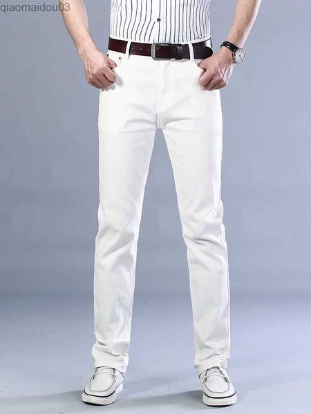 Jeans maschile a 4 colori autunno classico maschile Ultra-sottile jeans bianchi Business Casual Cotton Stretch Khaki Denim pantaloni vino rossi maschi Trousersl2404