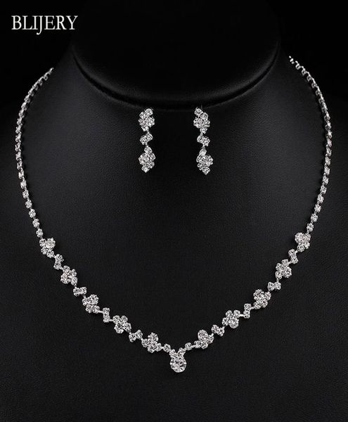 Silberplattierte Kristallbrautjungfernbrautschmuck Sets Geometrische Halskette Halskette Ohrringe für Frauen Hochzeit Schmucksets6583833