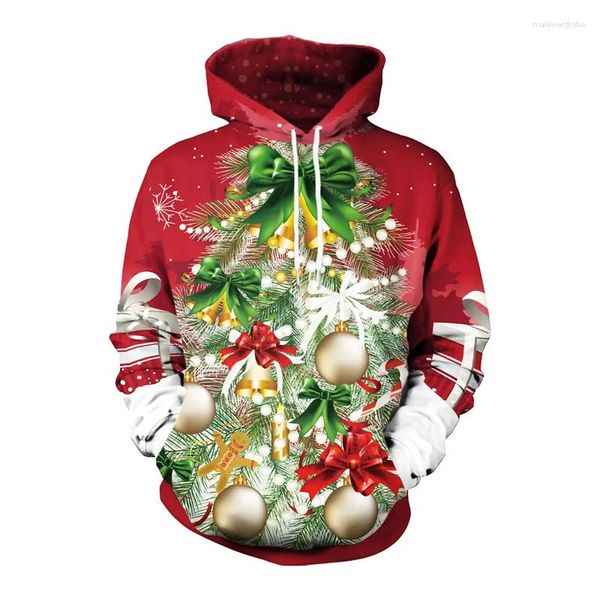 Con cappuccio maschile albero di Natale ornamento 3d stampato per uomo vestiti moda santa claus felpe grafiche per regali di Natale pullover y2k top
