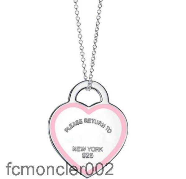 S925 Silver Blue Pink Love Heart Designer подвесные ожерелья для женщин бренд роскошный хрустальный блок бриллиант элегантный шарм