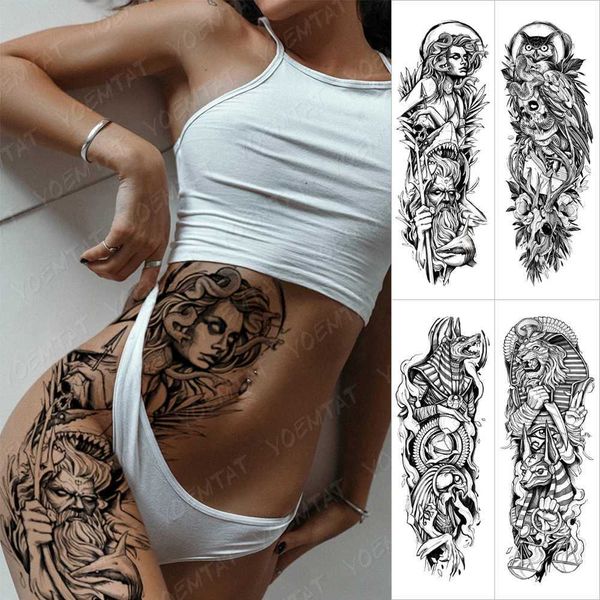 Trasferimento tatuaggio a braccio grande braccio tatuaggio serpente medusa impermeabile adesivo da tatuaggio temporaneo poseidone squalo aquaman trident body art full false tatoo 240427