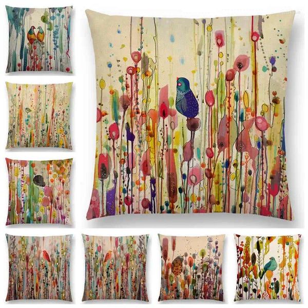 Kissen Est American Style Hand Draw Aquarell Little Birds Pillowcase Floral Wohnkulturabdeckung 25 Designs erhältlich