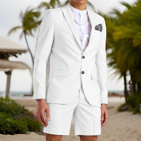 Ternos masculinos Terno azul claro com calças curtas Casual Summer 2 peças Tuxedos de praia para casamentos Traje de moda masculina 2024