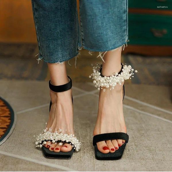 Scarpe vestiti eleganti perle per perle sottili tacchi ad alto tallone sandali estivi primavera estate