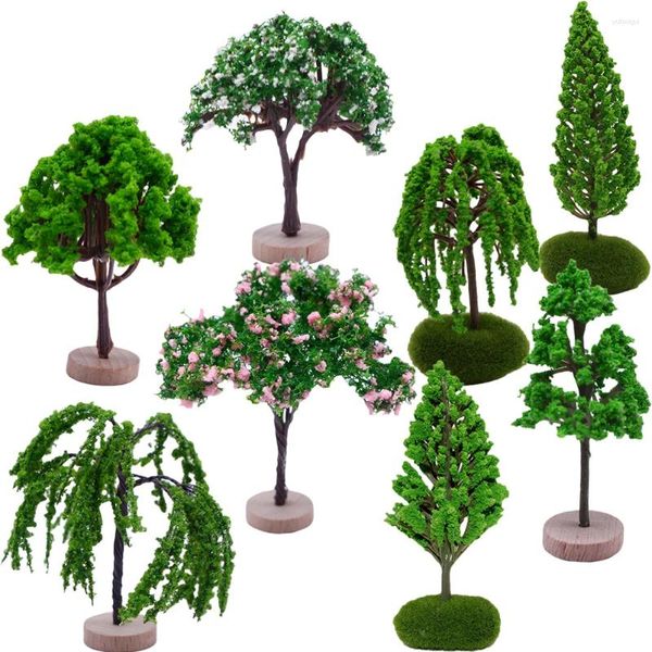 Flores decorativas 8 PCs House Micro Paisagem Árvore Plantas Artificiais Construindo Modelo de Árvores de Madeira DIY DIY