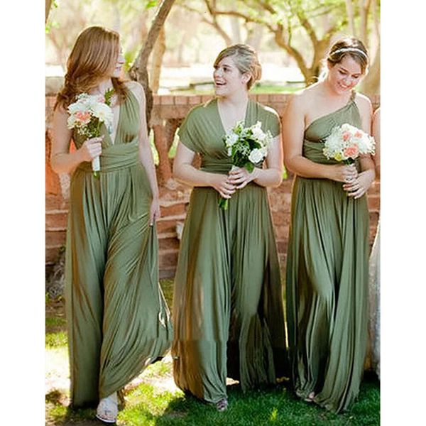 E Back Country Bridesmaid Convertible com vestido aberto gravata A-line Green Green Garden Praia Casamento Vestidos formais de piso