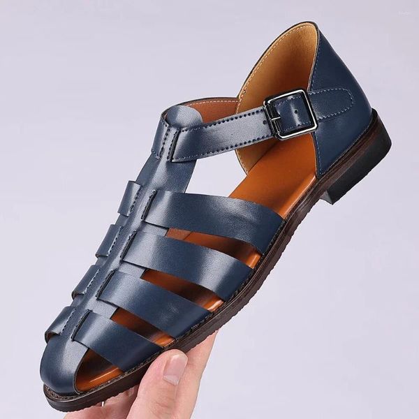 Sandali vera pelle in pelle italiano gladiatus in stile abito business scarpe fatte a mano uomini di grandi dimensioni 38-48