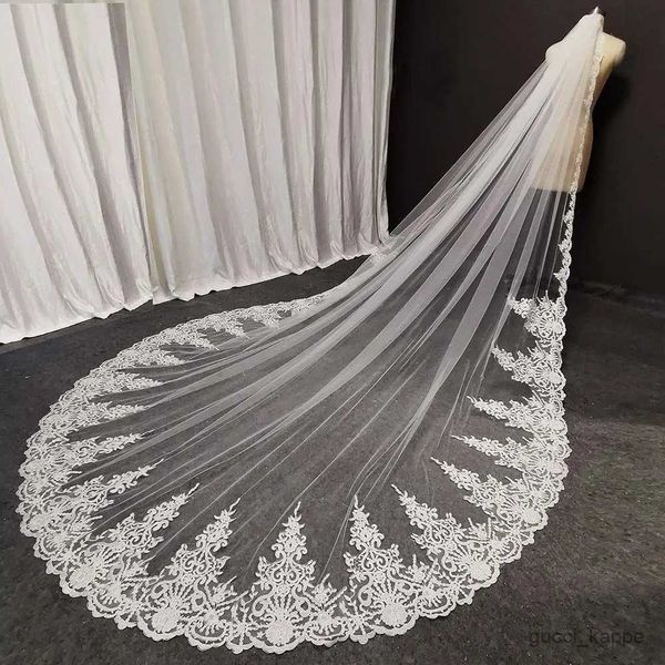 Gioielli per capelli da sposa foto vere velo da sposa in pizzo lungo con pettine da 3,5 metri 1 strato cattedrale bianco velo da sposa accessori per matrimoni