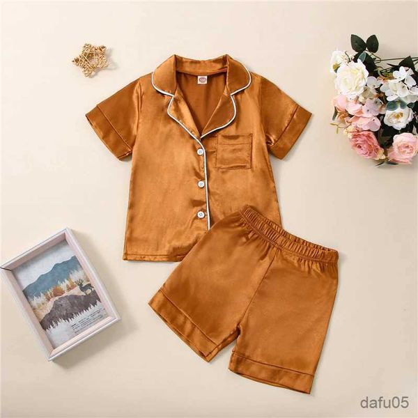 Roupas conjuntos de roupas para crianças meninos meninos de verão roupa casual roupa de manga curta camisa de lapela + shorts de cores sólidas Conjunto de roupas infantis