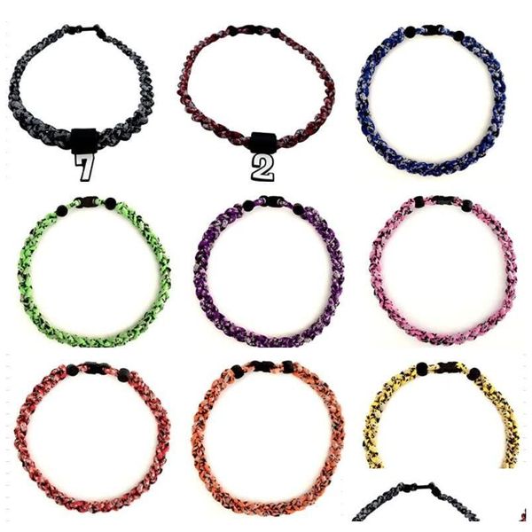 Chokers 12pcs Renkler Beyzbol Tornado 3 Halat Örgülü Enerji Kolye lacivert Beyaz Beyaz Dijital Camo 18 20 Damla Teslimat Takı Dhwmr