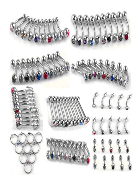 100 pezzi set punk in acciaio inossidabile in acciaio in acciaio in acciaio inossidabile pancia labbro anelli naso per bilancini per moto di gioielli per piercing 10 stili accessori7396013