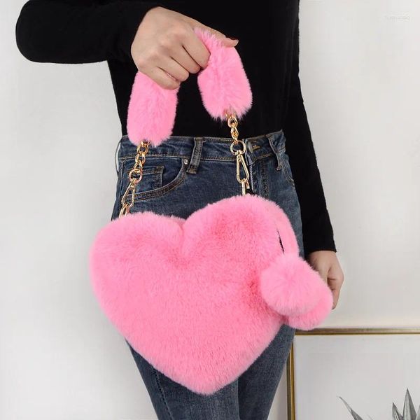 Borse per donne invernali di pellicce finte invernate graziose donne peluche a forma di cuore a forma di cuore clutch clutch borse love messenger