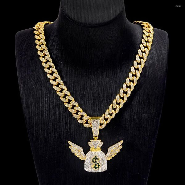 Correntes pingentes de bolsa de dinheiro gelado com 13 mm de 18 polegadas Chain Chain Bling colares para jóias de rapper para mulheres masculinas