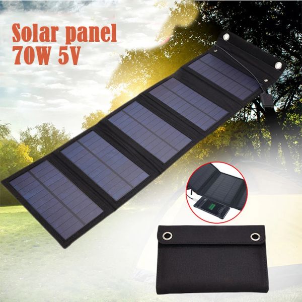Зарядные устройства 70W Солнечная панель складной 5 В USB Energy Solar Carder Складная водонепроницаемая солнечная панель на открытом воздухе мобильная батарея зарядное устройство