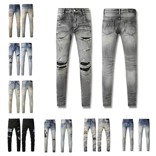 Designerjeans für Herren Stickerei High Street Hosen Damen Damen übergroße Patch -Loch -Denim -Denim -Röhren -Jeans -Mann modische Streetwear Slim Grey Jeans für Frau