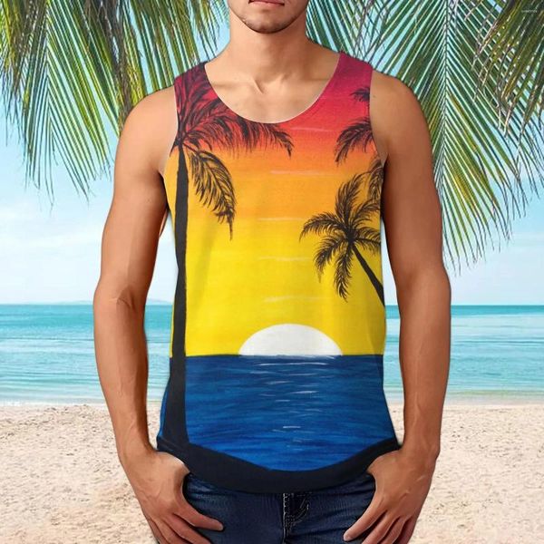 Herren -Tanktoper 3D Kokosnussbaum Beach Grafik Hawaii Sommerferien Männer/Frauen ärmellose Top Casual Lose Fitness Sports Unisex Westen